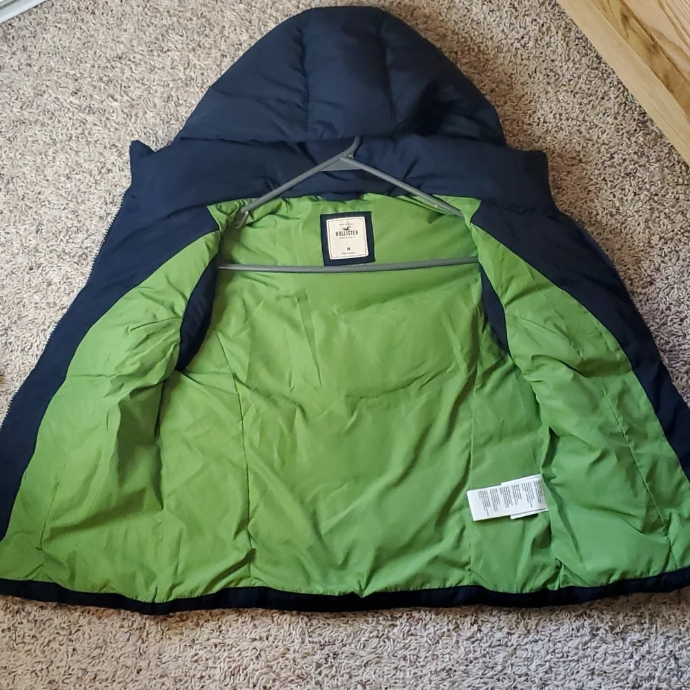 Hollister hooded puffer vest navy lime green - Picture 6 of 8